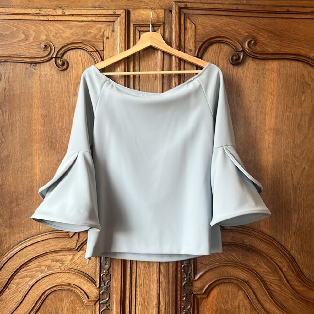 NWT Alberto Makali Statement Sleeve Top in Powder Blue Size Large - Picture 11 of 14